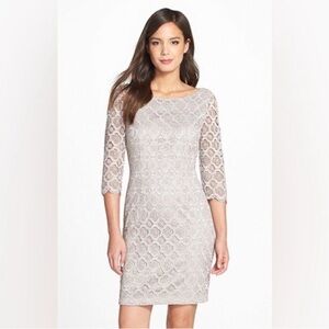 Vince Camuto V-Back Metallic Lace Sheath Dress
